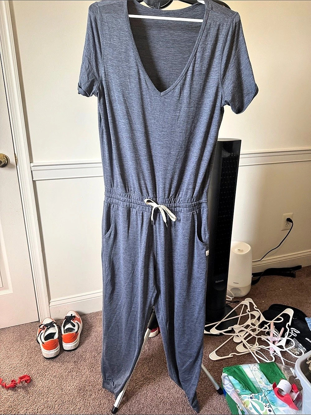 Vuori Lux Jumpsuit Gray V-Neck